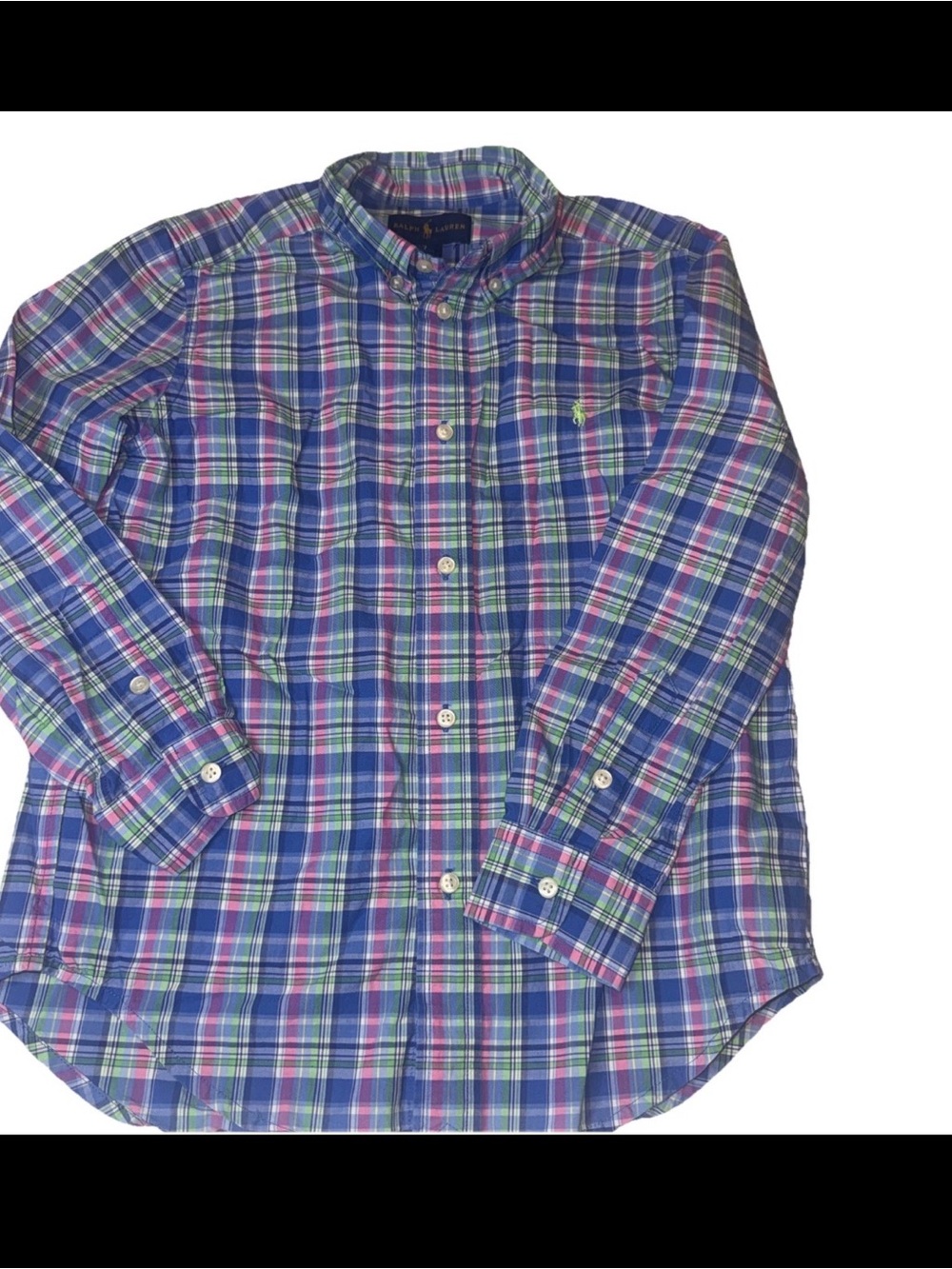 Ralph Lauren Pony Button Shirt 7 Blue Pink Stripe Spring Summer School Boys